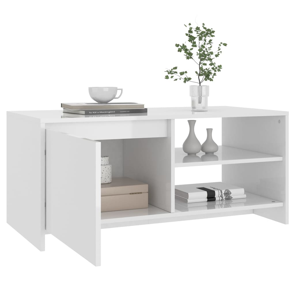 Tavolino da Salotto Bianco Lucido 102x50x45cm Legno Multistrato 809833