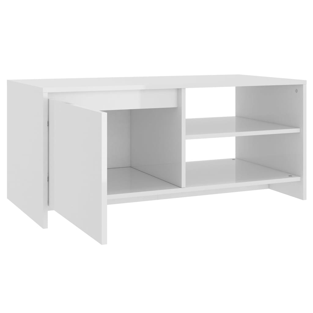 Tavolino da Salotto Bianco Lucido 102x50x45cm Legno Multistrato 809833