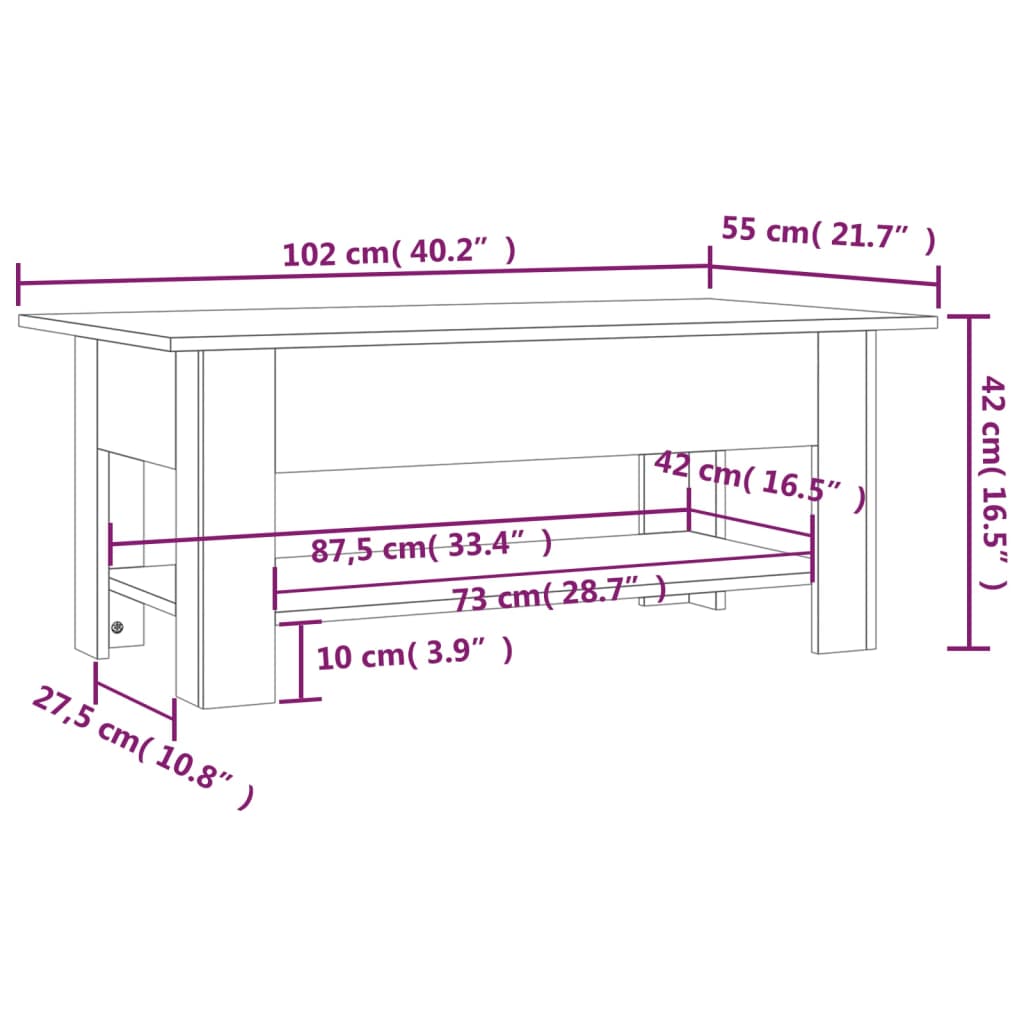 Tavolino da Salotto Bianco 102x55x42 cm in Truciolato cod mxl 9230