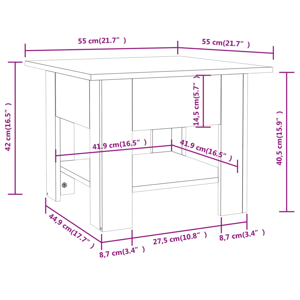 Tavolino da Salotto Bianco Lucido 55x55x42 cm Legno Multistrato