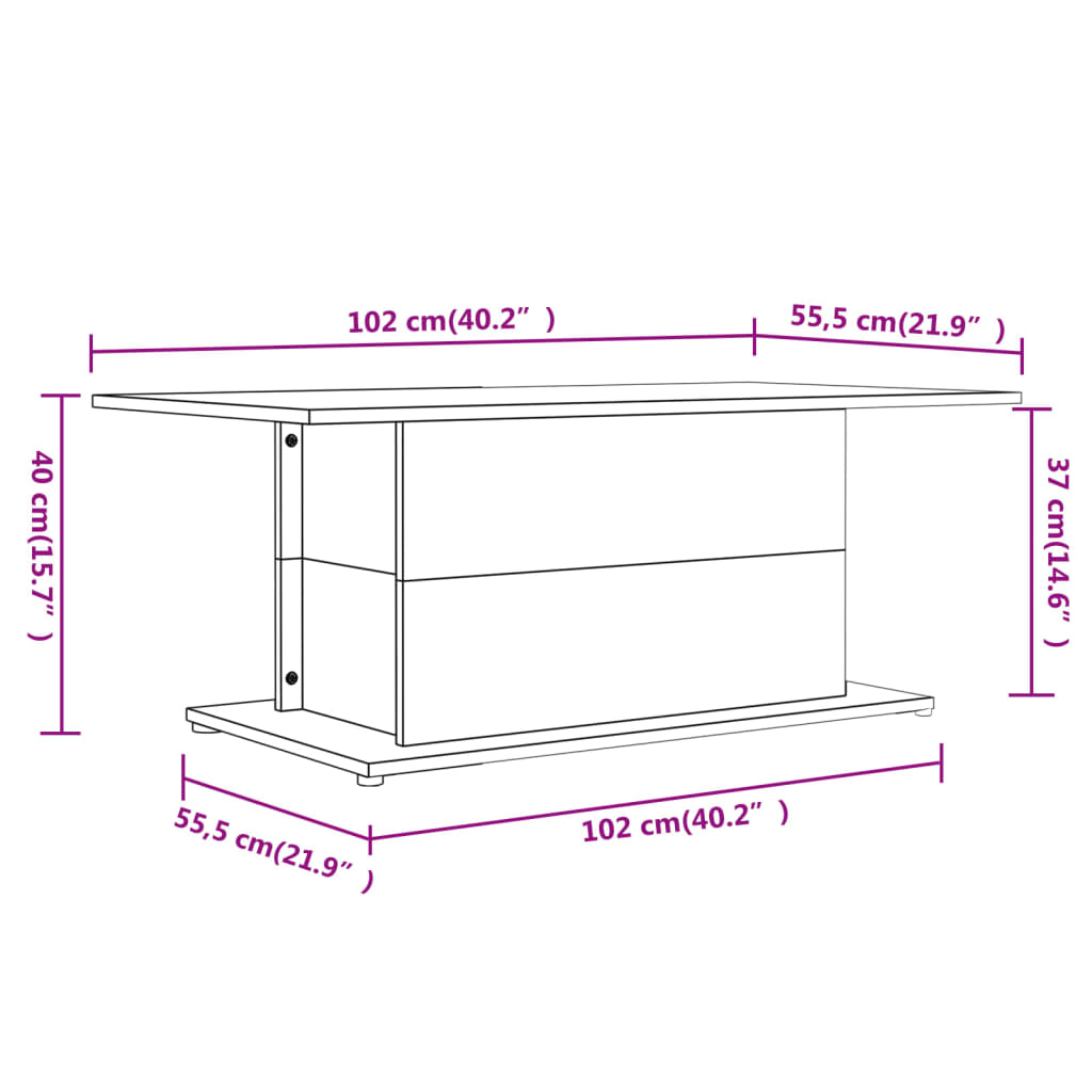 Tavolino da Salotto Bianco Lucido 102x55,5x40 cm in Truciolato cod mxl 15938