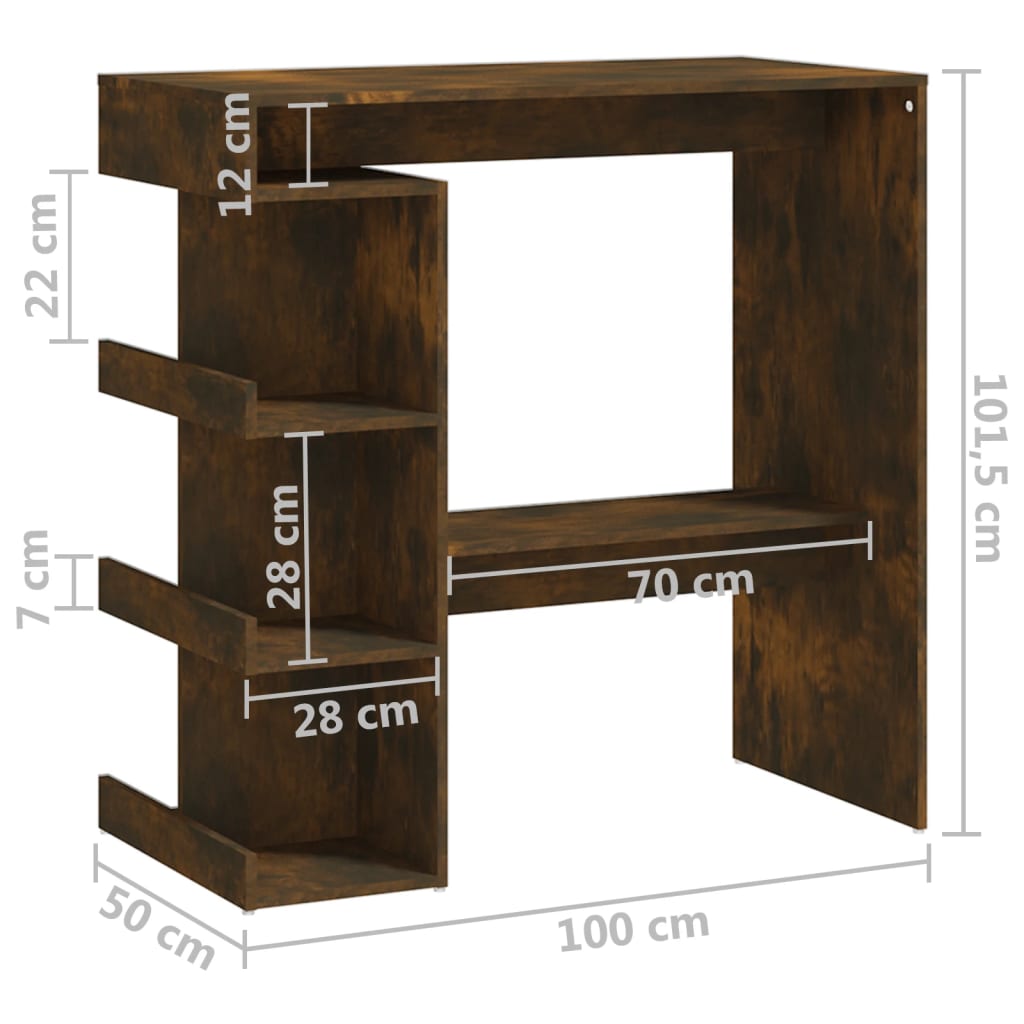 Tavolo Bar con Ripiani Rovere Fumo 100x50x101,5cm in Truciolato 812960