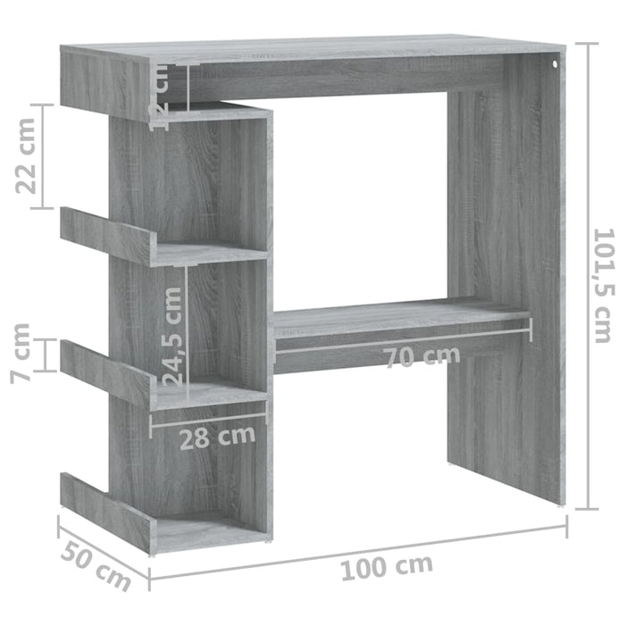 Tavolo Bar con Ripiano Grigio Sonoma 100x50x101,5 cm cod mxl 23691