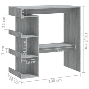 Tavolo Bar con Ripiano Grigio Sonoma 100x50x101,5 cm 812961