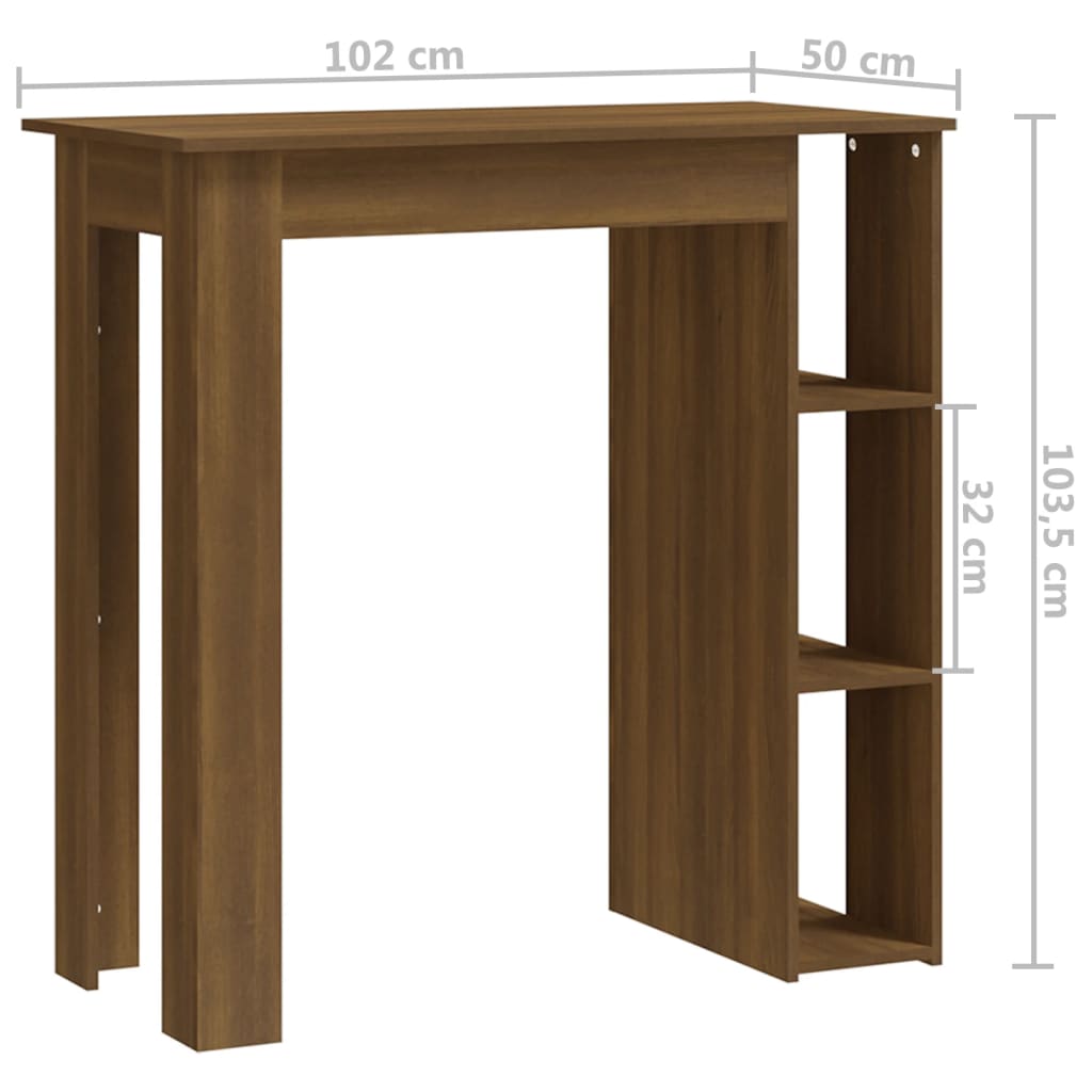 Tavolino da Bar con Ripiani Rovere Marrone 102x50x103,5 cm cod mxl 19245