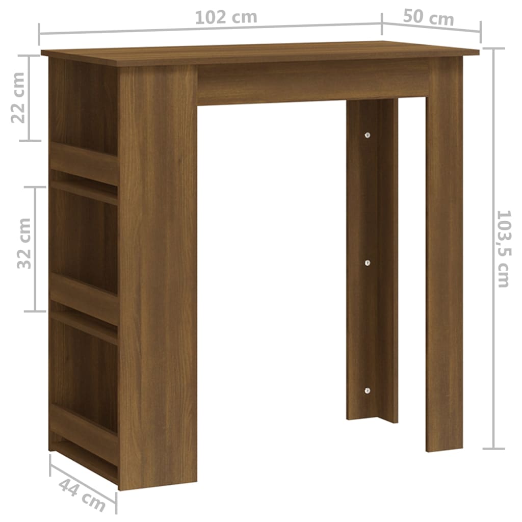 Tavolino da Bar con Ripiani Marrone Rovere 102x50x103,5 cm cod mxl 7866