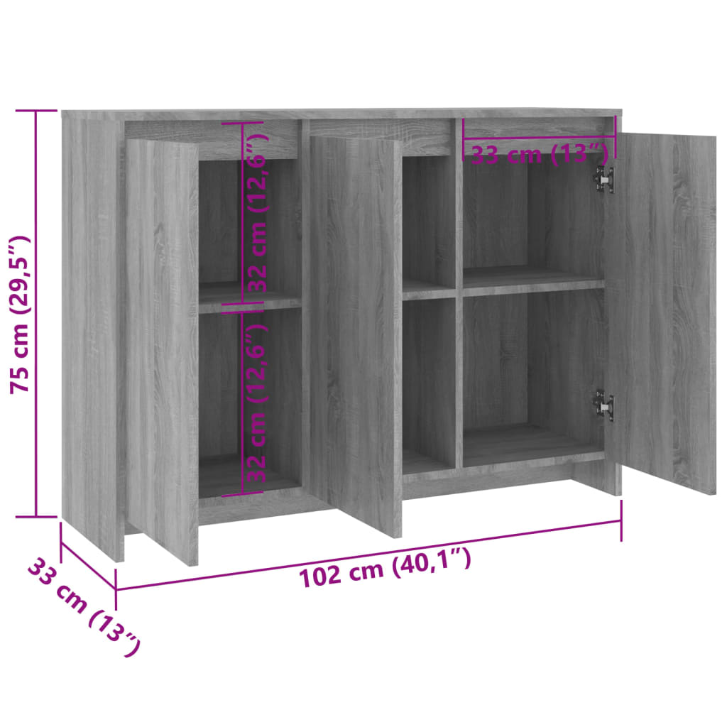 Credenza Grigio Sonoma 102x33x75 cm in Truciolato cod mxl 6559