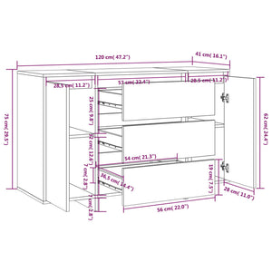 Credenza 3 Cassetti Rovere Fumo 120x41x75 cm Legno Multistrato 813062