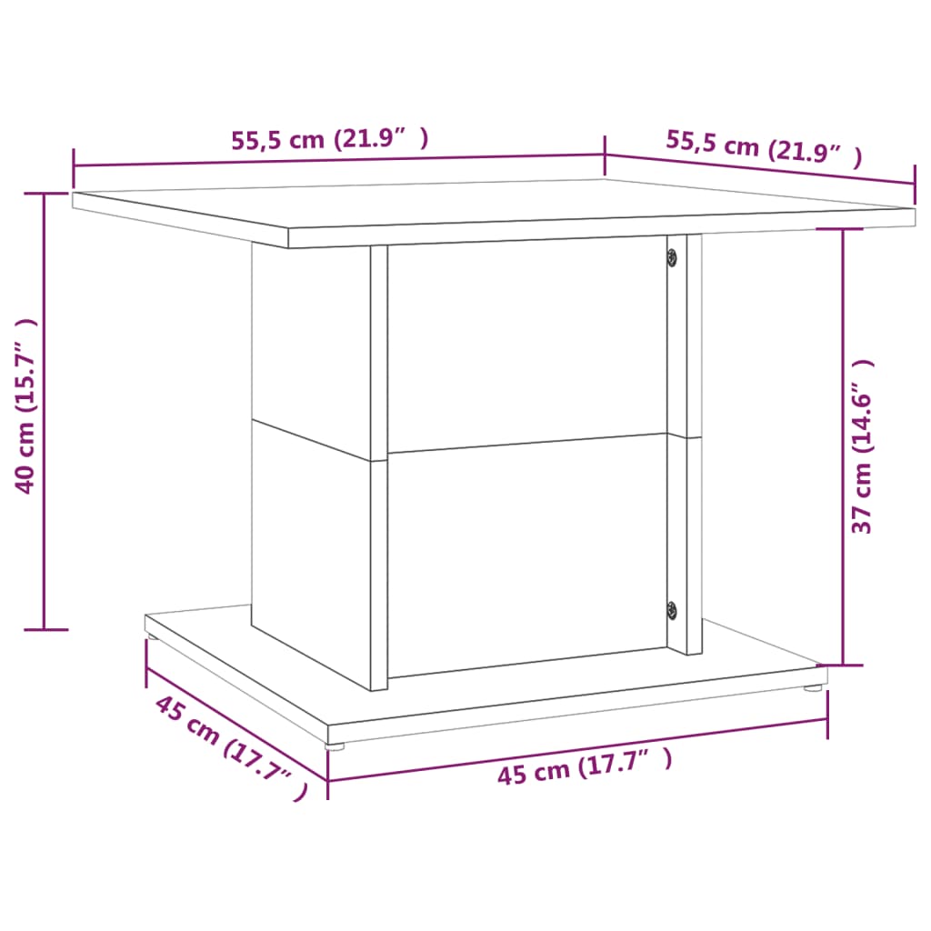 Tavolino da Salotto Rovere Fumo 55,5x55,5x40 cm in Truciolato cod mxl 15637