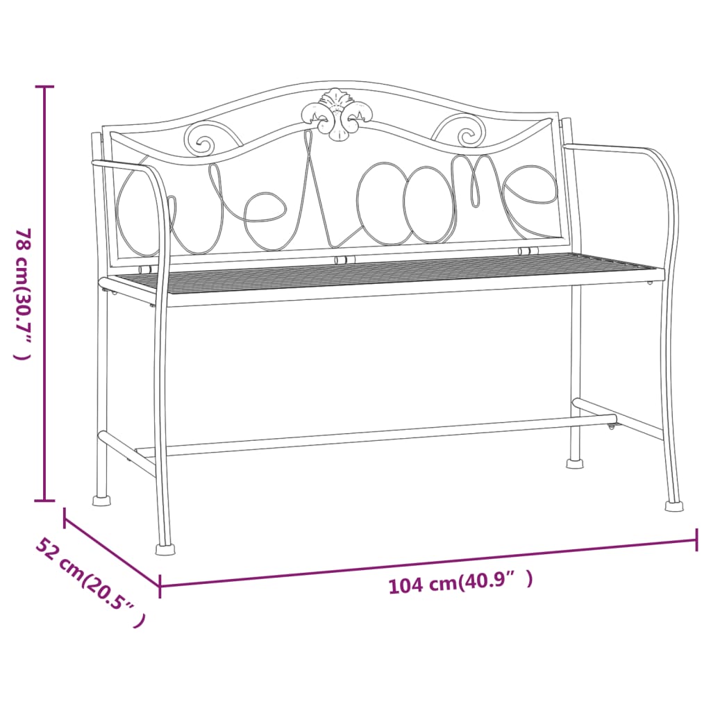 Panca da Giardino a 2 Posti 104 cm Nera in Acciaio cod mxl 45584