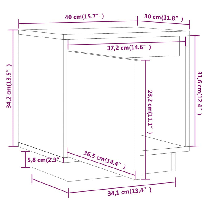 Comodino Grigio 40x30x40 cm in Legno Massello di Pino cod mxl 31233