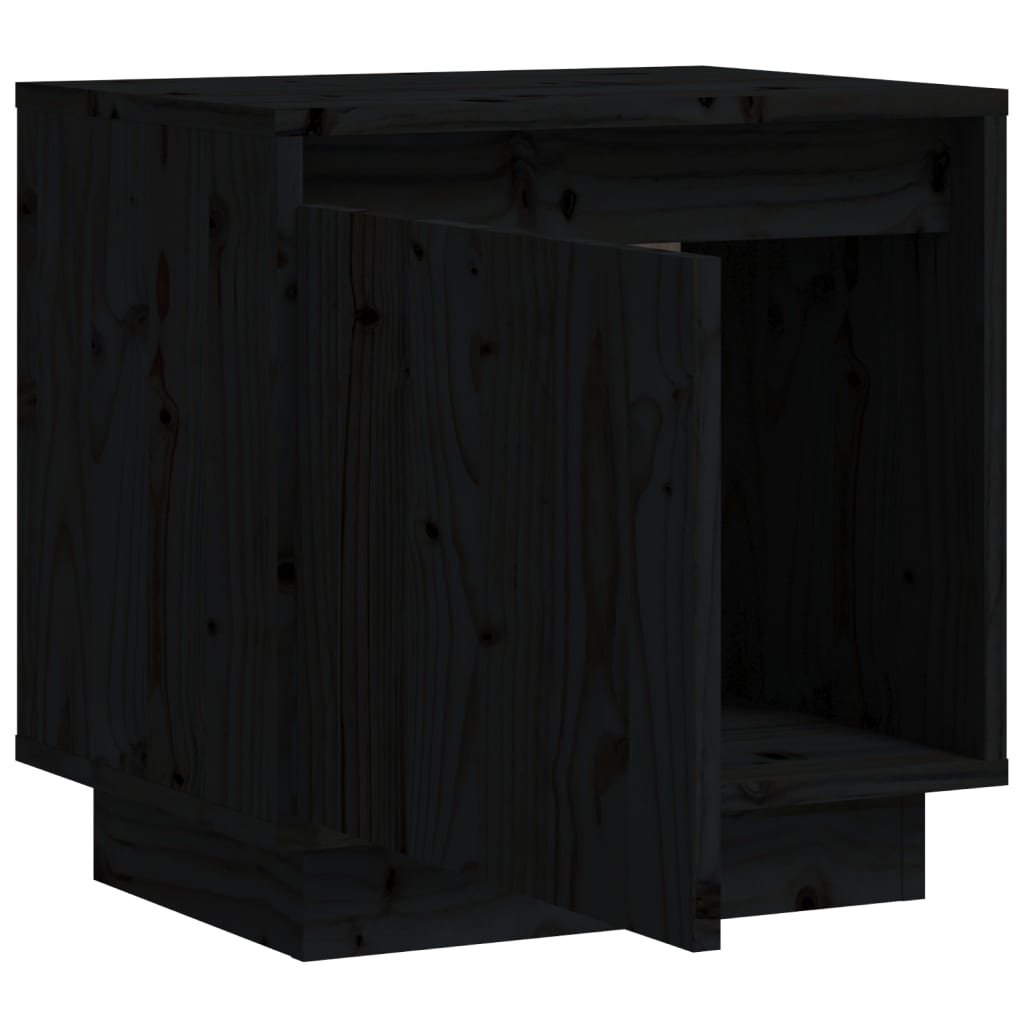 Comodino Nero 40x30x40 cm in Legno Massello di Pino cod mxl 30990