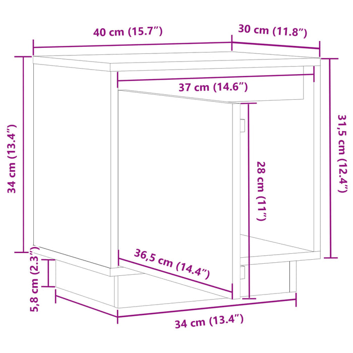 Comodini 2 pz Neri 40x30x40 cm in Legno Massello di Pino 813314