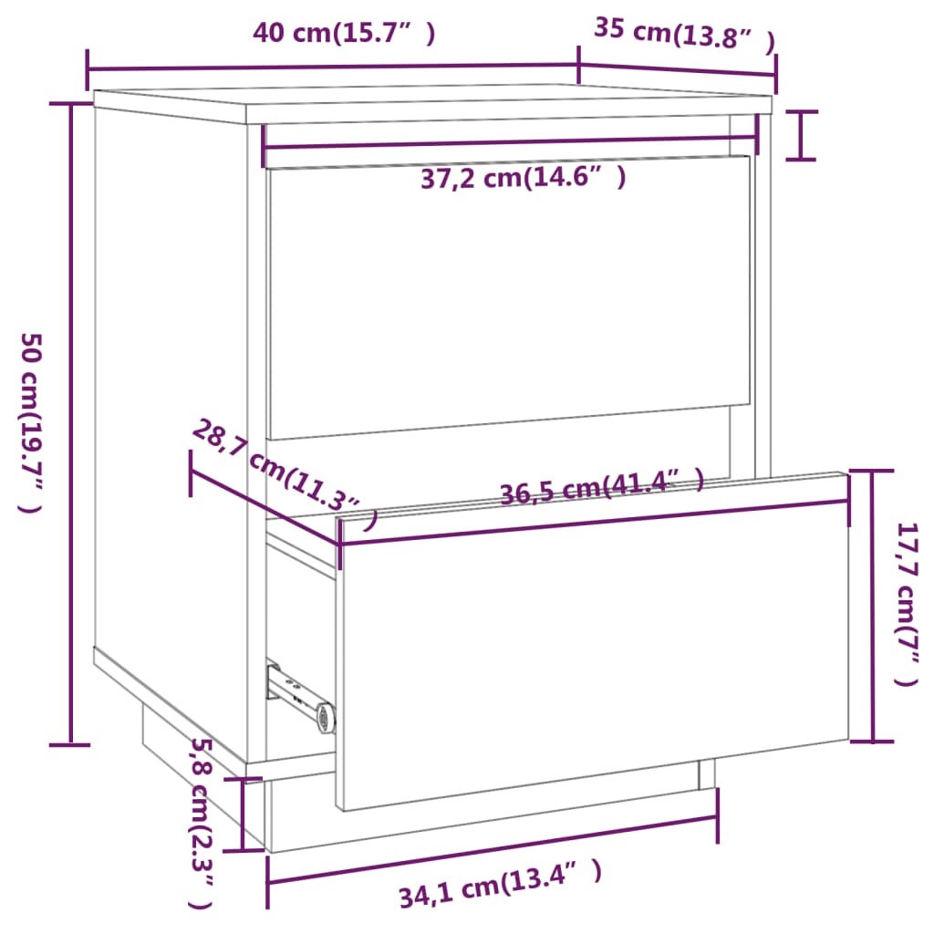 Comodino 40x35x50 cm in Legno Massello di Pino 813315