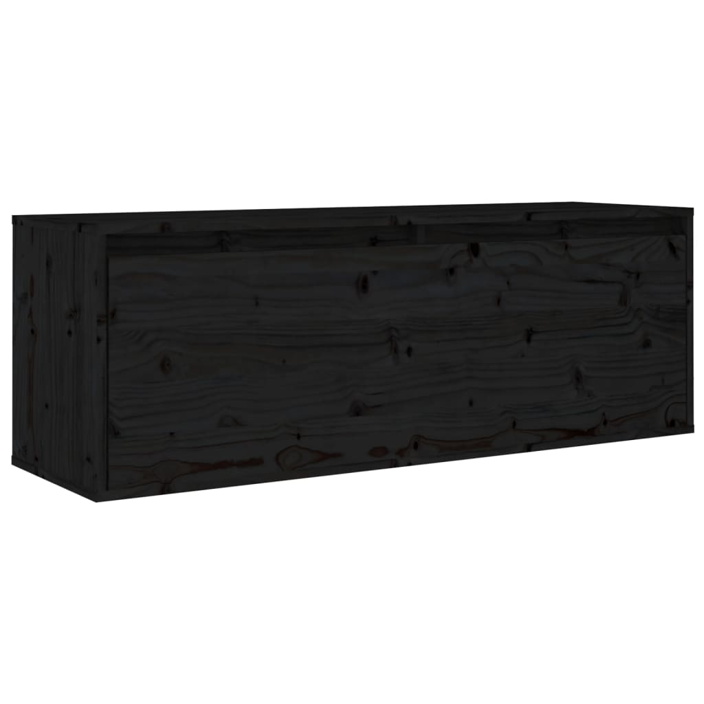 Pensile Nero 100x30x35 cm in Legno Massello di Pino 813473