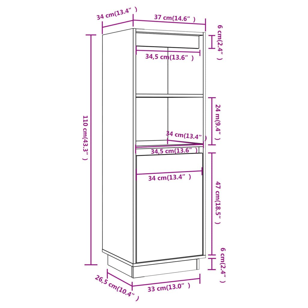 Credenza 37x34x110 cm in Legno Massello di Pino cod mxl 48252