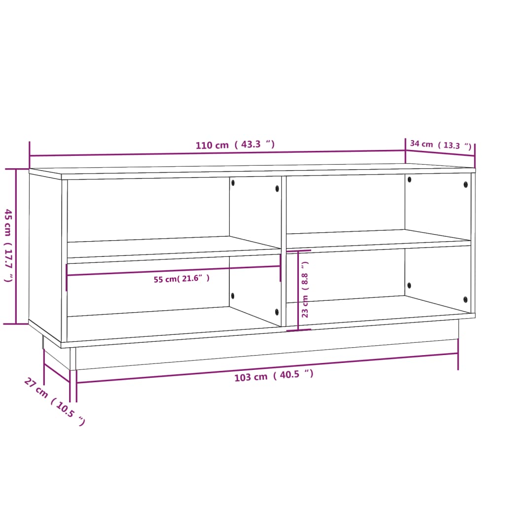 Scarpiera Bianca 110x34x45 cm in Legno Massello di Pino 813541