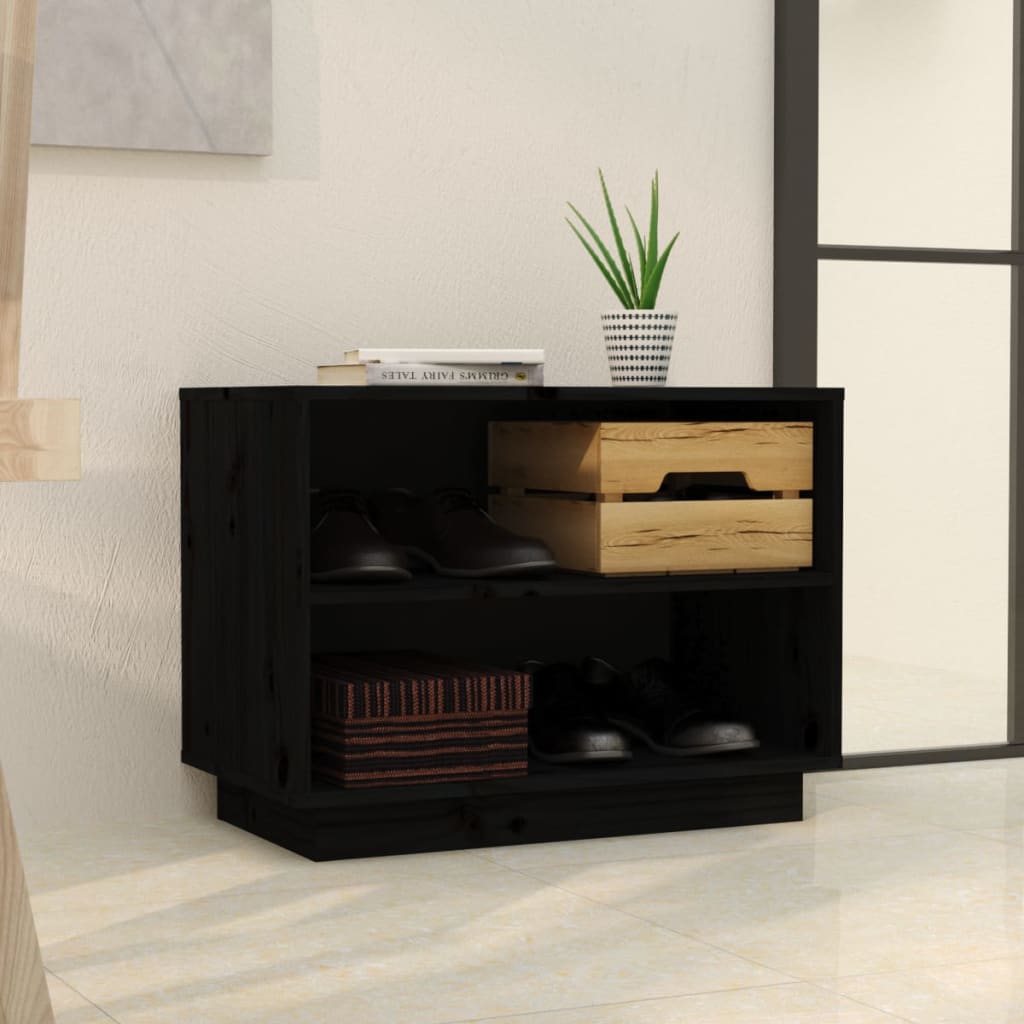 Scarpiera Nera 60x34x45 cm in Legno Massello di Pino cod mxl 41840