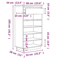 Scarpiera Grigia 60x34x105 cm in Legno Massello di Pino cod mxl 46454