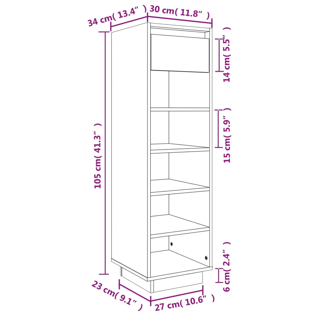 Scarpiera Bianca 34x30x105 cm in Legno Massello di Pino cod mxl 50938