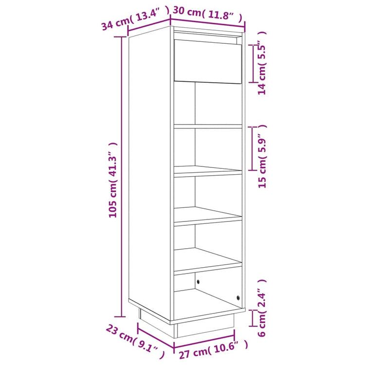 Scarpiera Bianca 34x30x105 cm in Legno Massello di Pino cod mxl 50938