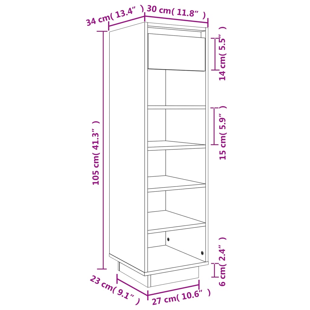 Scarpiera Marrone Miele 34x30x105 cm in Legno Massello di Pino