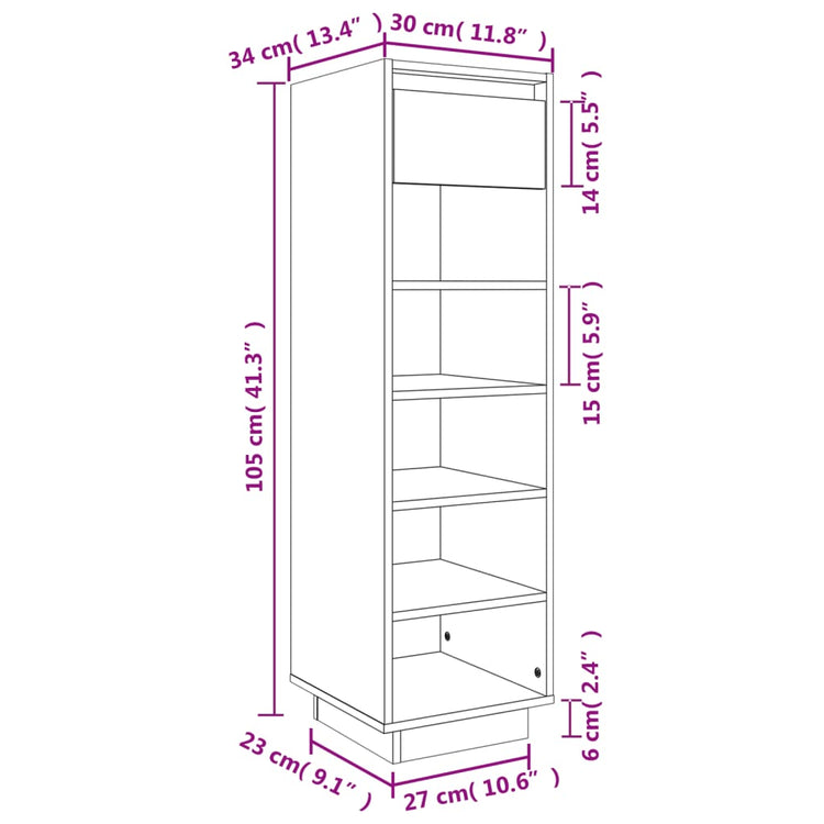 Scarpiera Marrone Miele 34x30x105 cm in Legno Massello di Pino