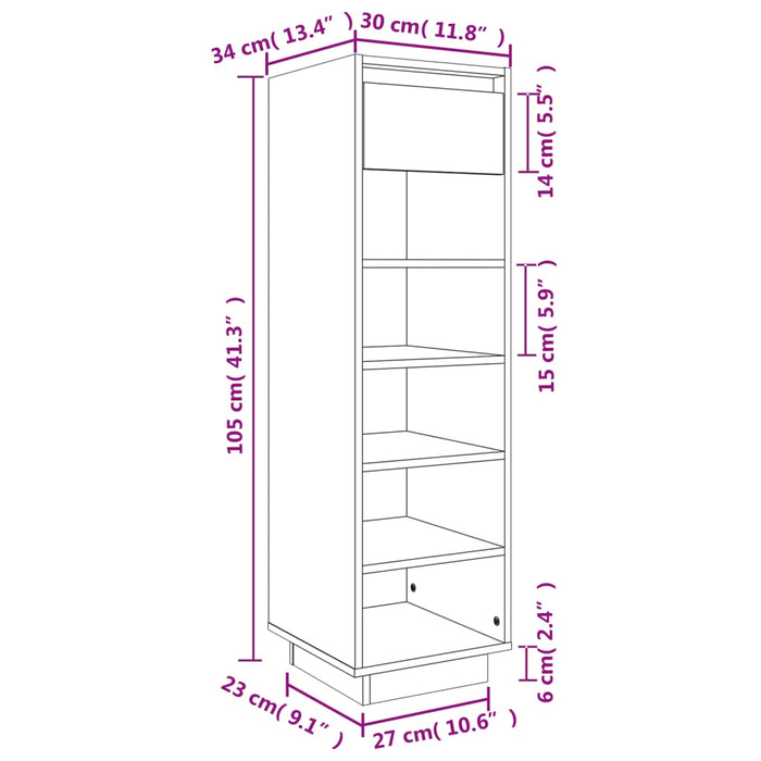 Scarpiera Nera 34x30x105 cm in Legno Massello di Pino 813559