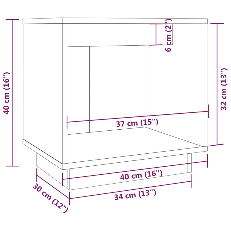 Comodino Nero 40x30x40 cm in Legno Massello di Pino cod mxl 43103