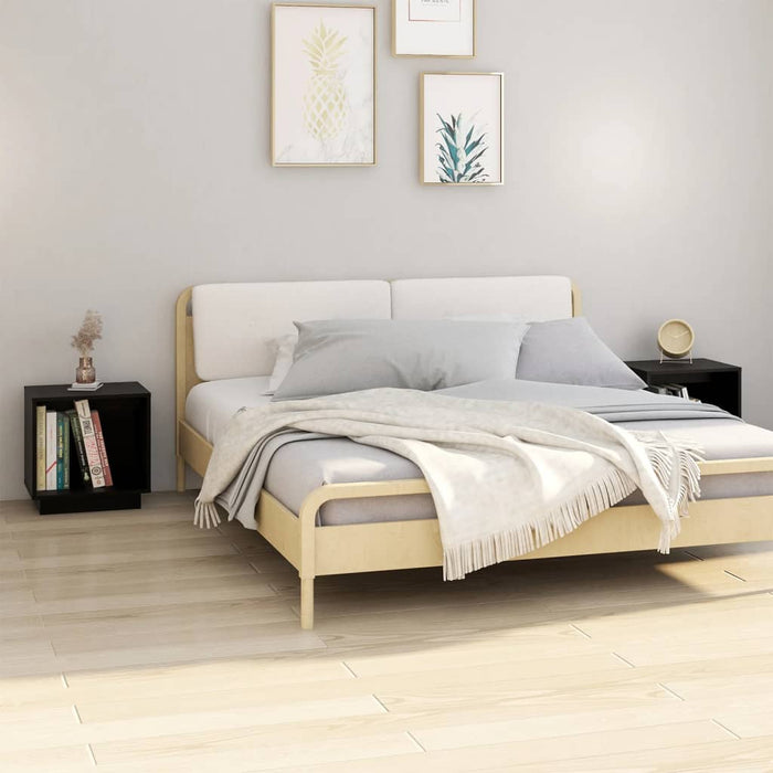 Comodini 2 pz Neri 40x30x40 cm in Legno Massello di Pino cod mxl 30206