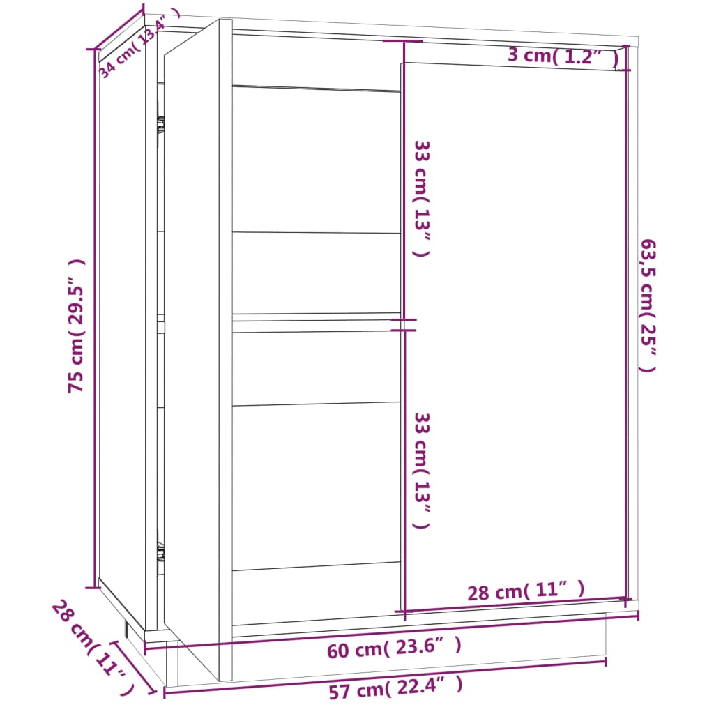 Credenza Marrone Miele 60x34x75 cm in Legno Massello di Pino 813348