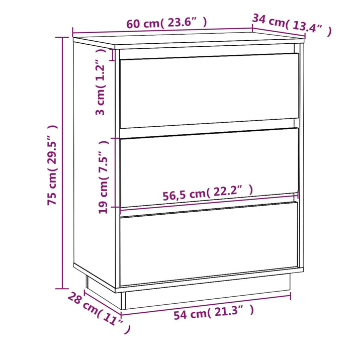 Credenza Grigia 60x34x75 cm in Legno Massello di Pino cod mxl 24340