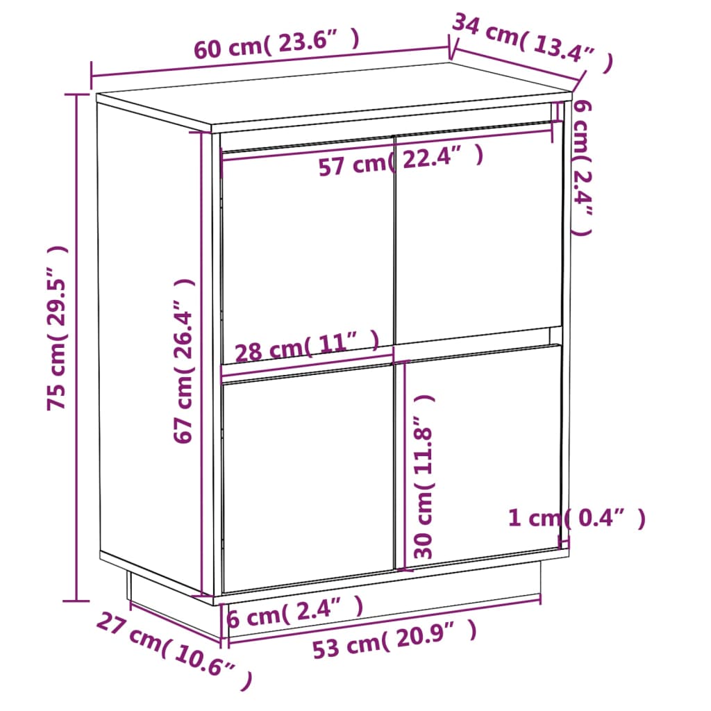 Credenza 60x34x75 cm in Legno Massello di Pino cod mxl 66506