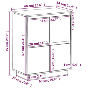 Credenza Bianca 60x34x75 cm in Legno Massello di Pino 813376