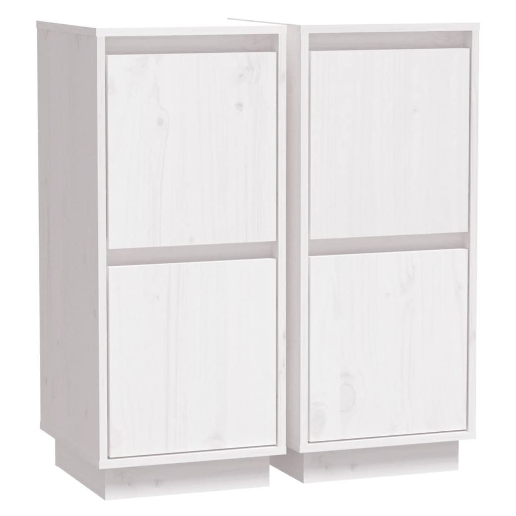 Credenze 2 pz Bianco 31,5x34x75 cm in Legno Massello di Pino