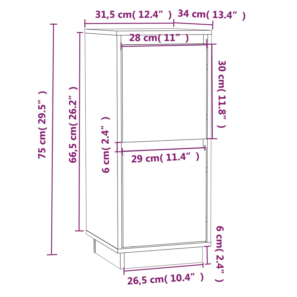 Credenze 2 pz Bianco 31,5x34x75 cm in Legno Massello di Pino