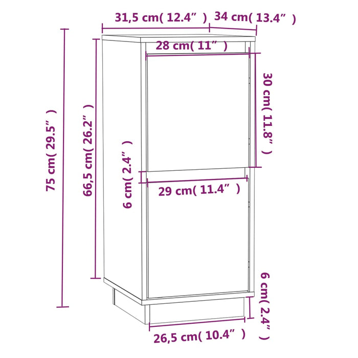 Credenze 2 pz Bianco 31,5x34x75 cm in Legno Massello di Pino 813383