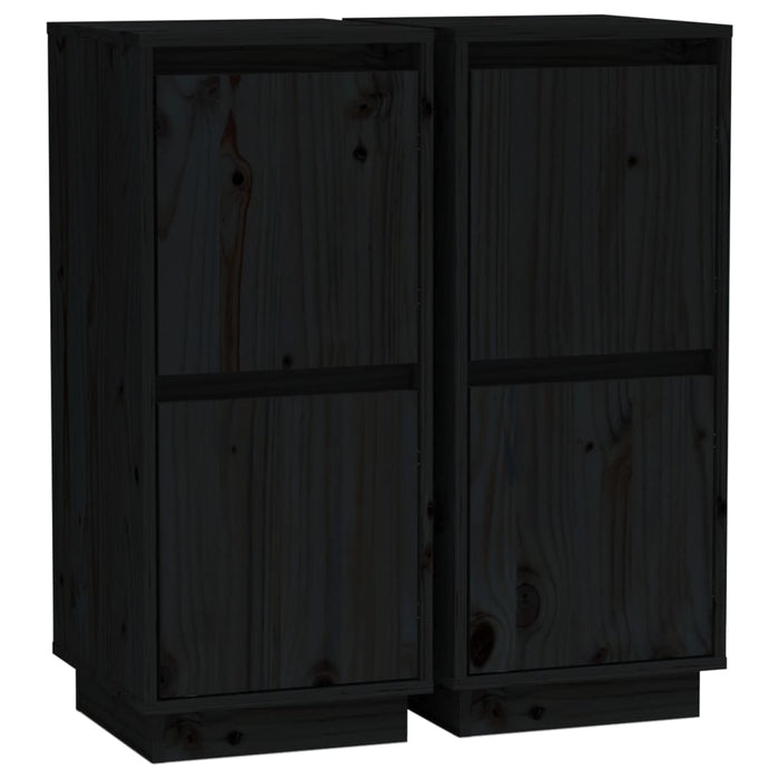 Credenze 2 pz Nero 31,5x34x75 cm in Legno Massello di Pino 813389