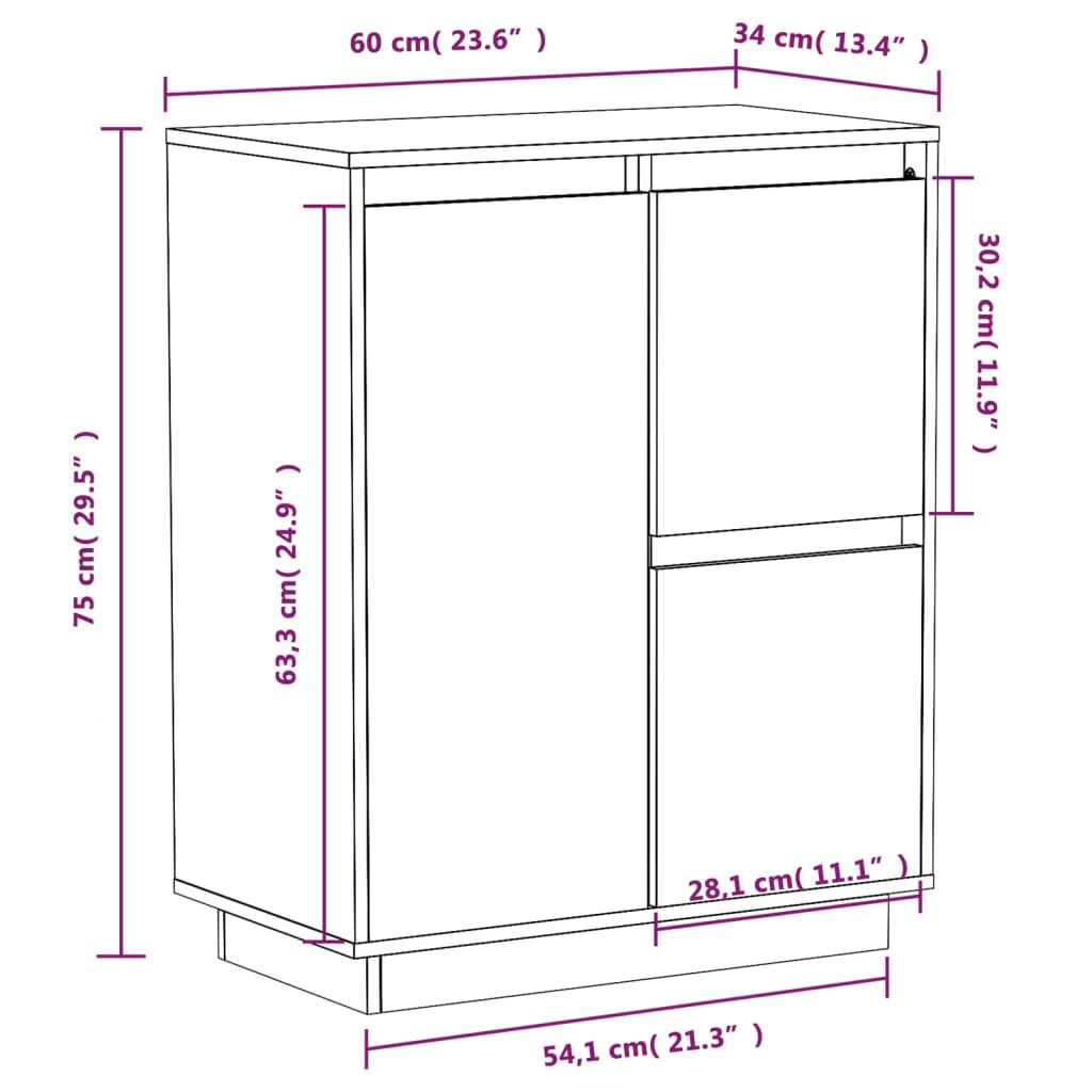 Credenza 60x34x75 cm in Legno Massello di Pino cod mxl 15386