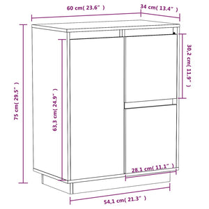 Credenza Bianca 60x34x75 cm in Legno Massello di Pino