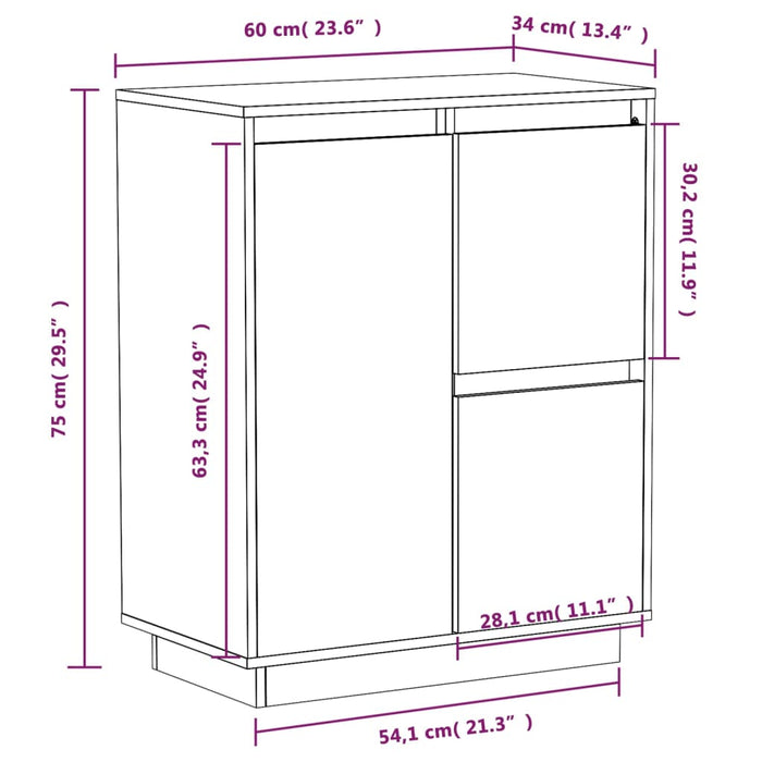 Credenza Marrone Miele 60x34x75 cm in Legno Massello di Pino 813393