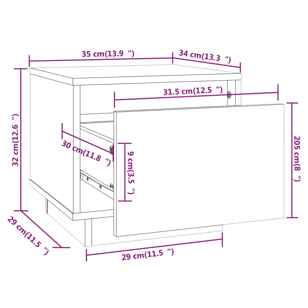 Comodino Bianco 35x34x32 cm in Legno Massello di Pino cod mxl 31050