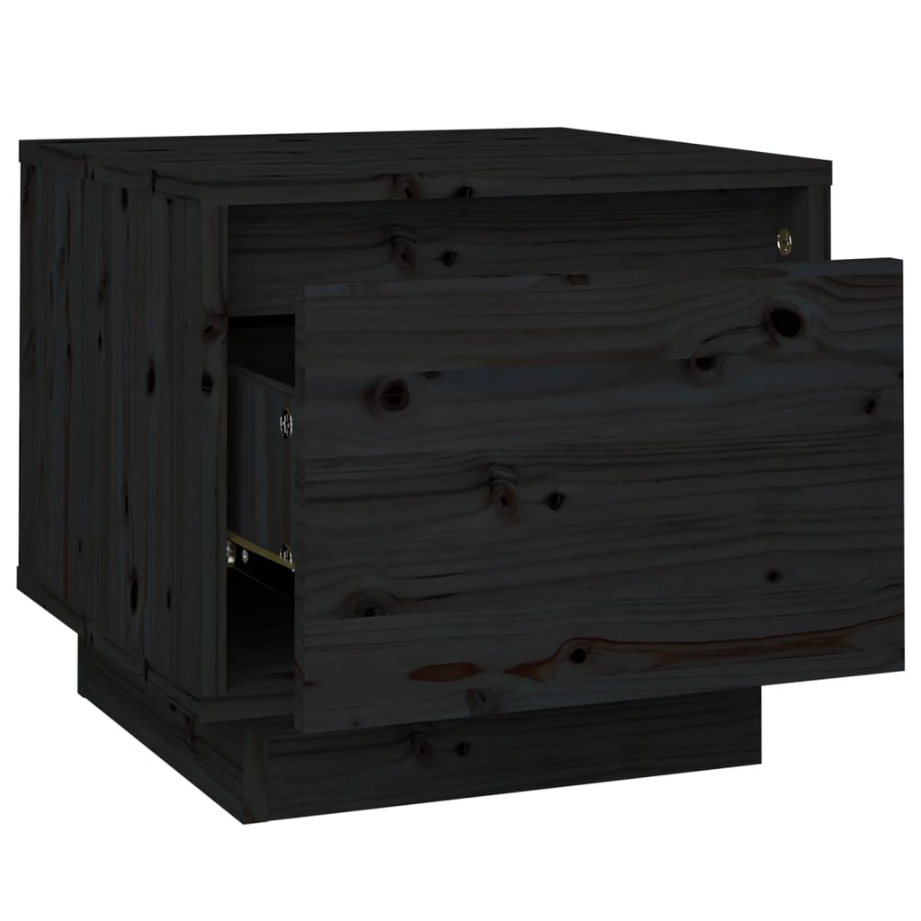 Comodino Nero 35x34x32 cm in Legno Massello di Pino cod mxl 30298