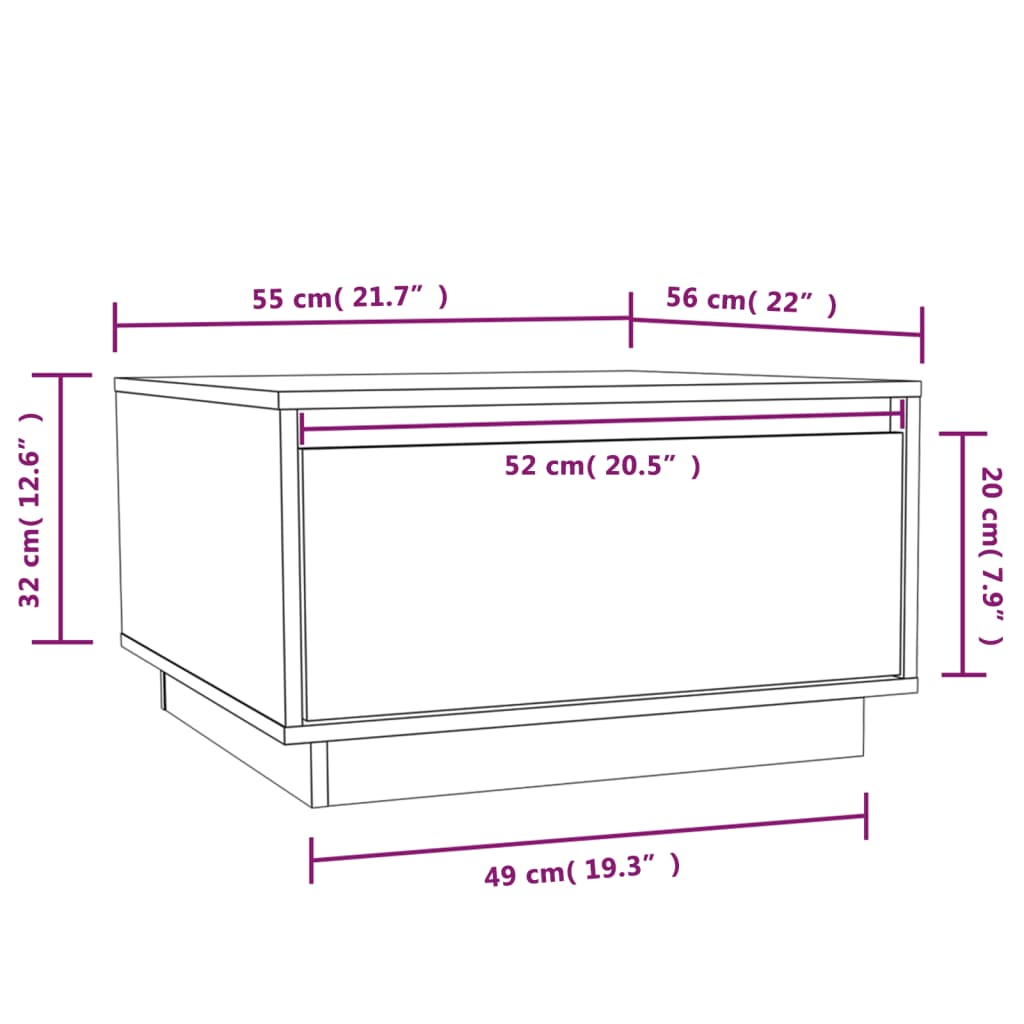 Tavolino da Salotto 55x56x32 cm Legno Massello di Pino