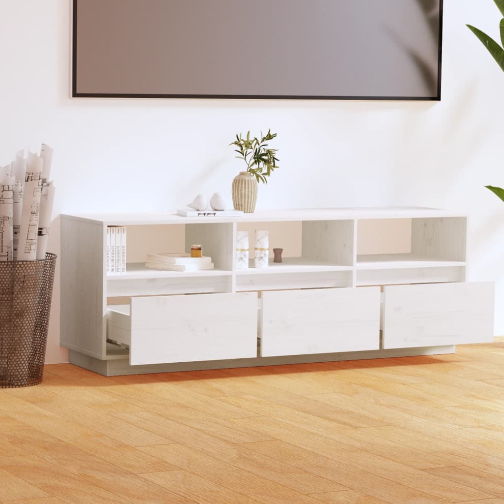 Mobile Porta TV Bianco 140x37x50 cm in Legno Massello di Pino cod mxl 14836