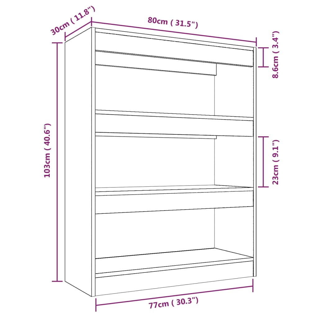 Libreria/Divisorio Grigio Cemento 80x30x103cm Legno Multistrato