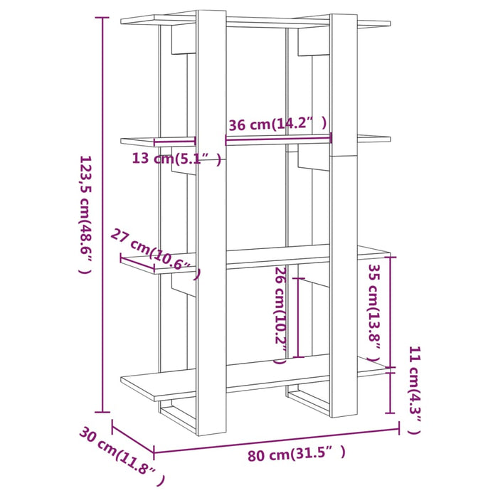 Libreria/Divisorio Grigio Sonoma 80x30x123,5 cm