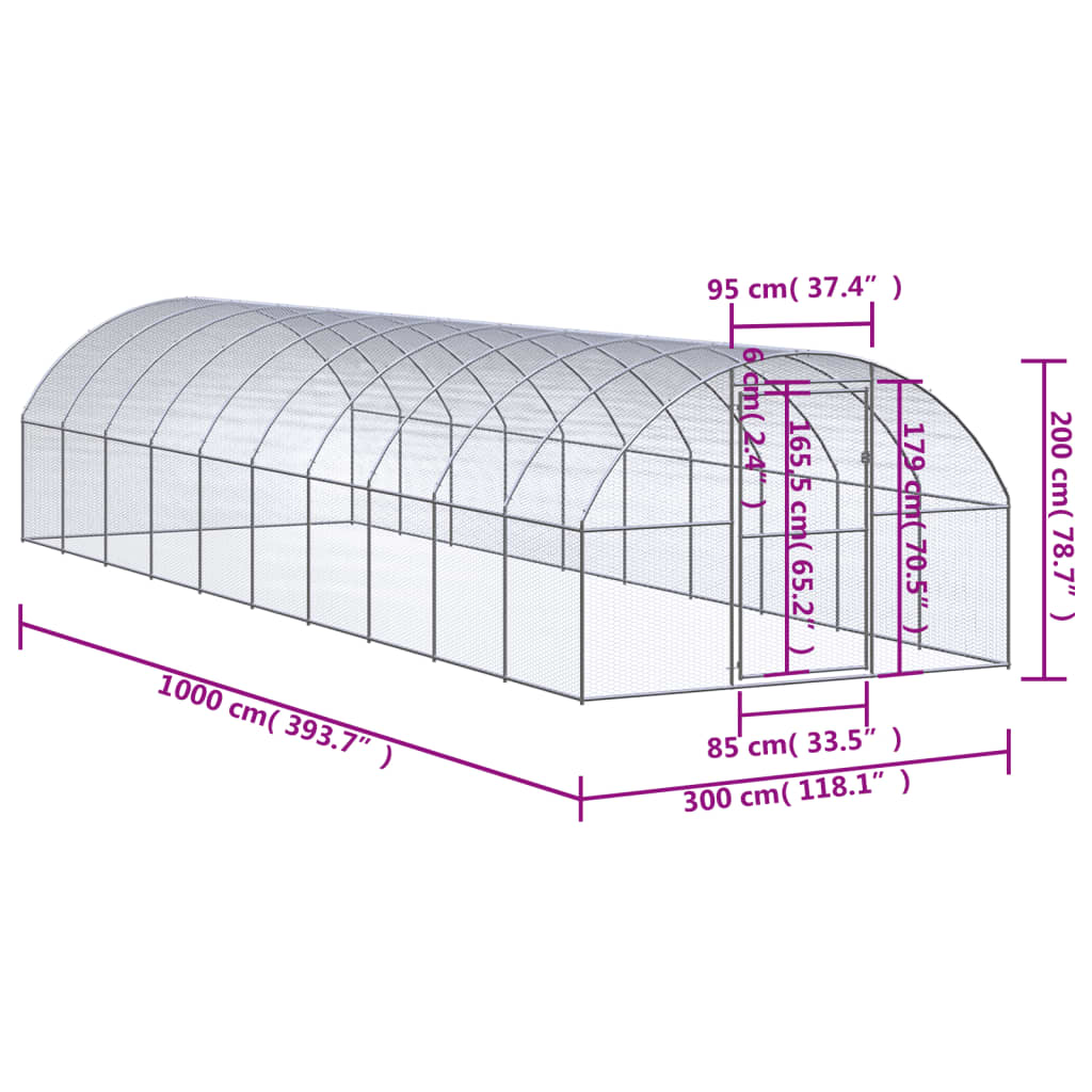 Pollaio per Esterni 3x10x2 m in Acciaio Zincato 3095467