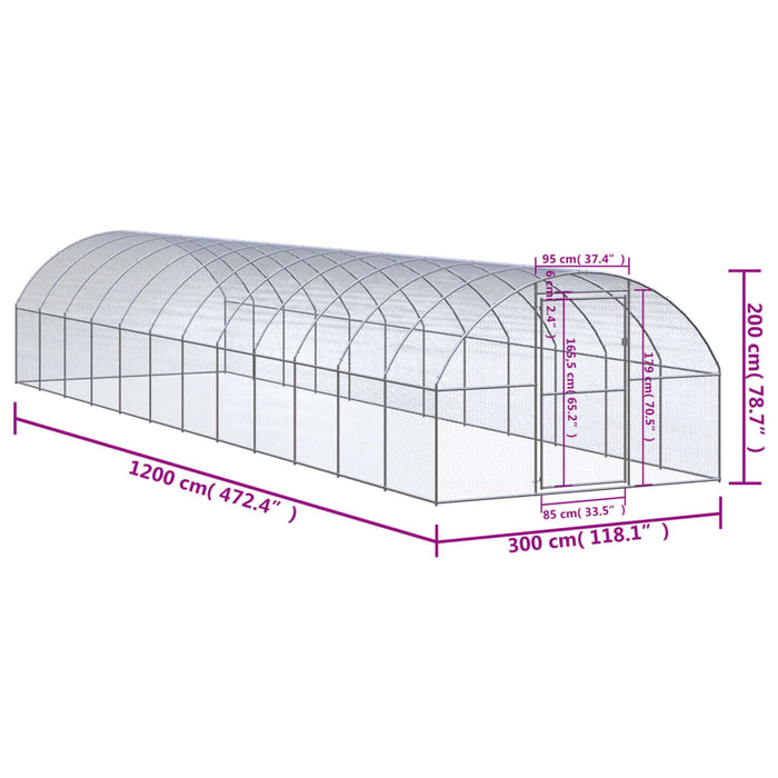 Pollaio per Esterni 3x12x2 m in Acciaio Zincato 3095468