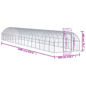 Pollaio per Esterni 3x16x2 m in Acciaio Zincato 3095469